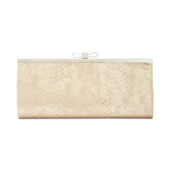 NWOT I.N.C. International Concepts Carolyn Snake Embossed Gold Clutch - Picture 1 of 10